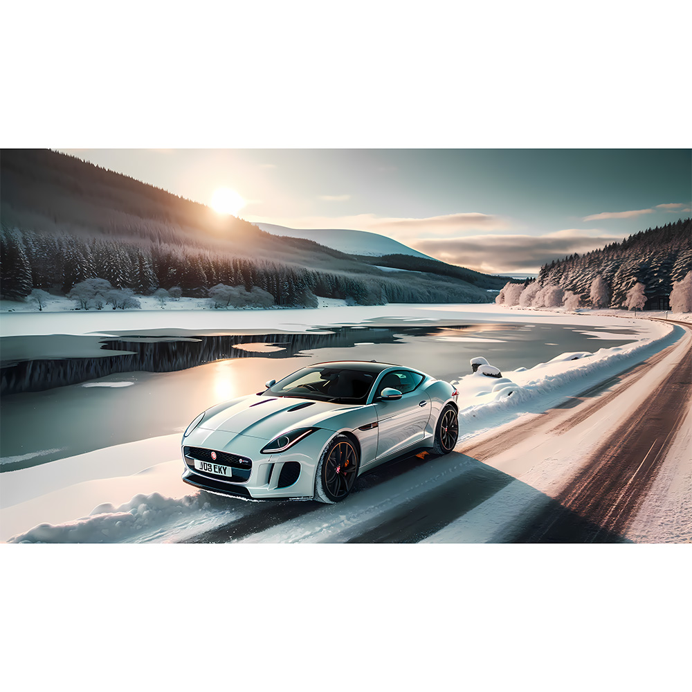 Frostbite Elegance – Jaguar F-Type by the Snowy Lake