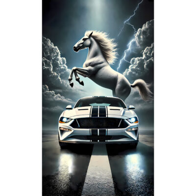Unbridled Power" – White Mustang in the Storm