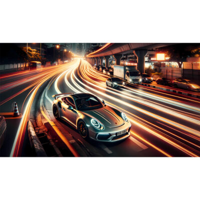 Urban Pulse – Porsche 911 Among the City Light Trails