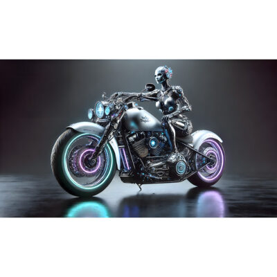 Neon Rebellion – Cyberpunk Harley with Android Rider
