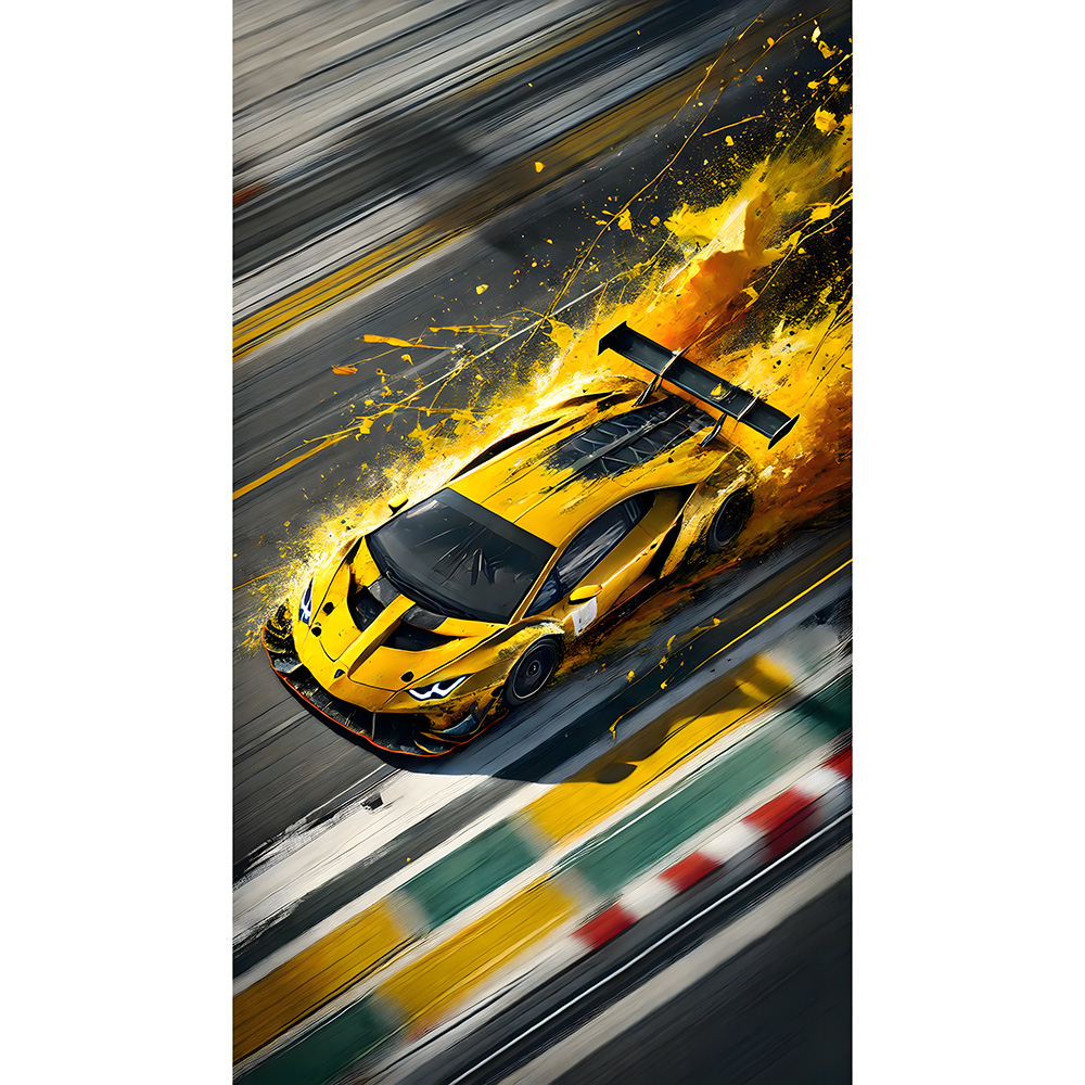 Yellow Racer – Lamborghini-Inspired Paint Splat Art Print