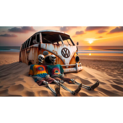 Hippy Skeletons Volkswagen Split Screen Camper print