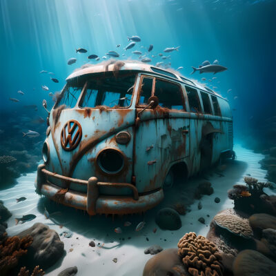 Volkswagen Split Screen under water VW art print, poster