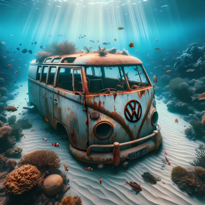 Volkswagen Split Screen Under Water rusty print